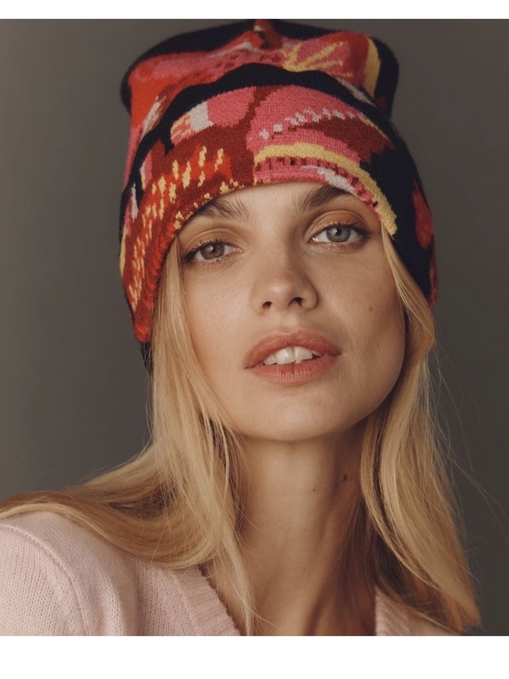 FARM Rio x Anthropologie Printed Beanie in Pink Floral